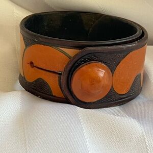 Handcrafted Leather Bracelet - Orange and Black